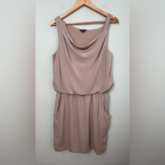 THEORY Jaylyn Rove Draped Mini Dress‎ Nude/Tan Size 8 - Picture 2 of 10